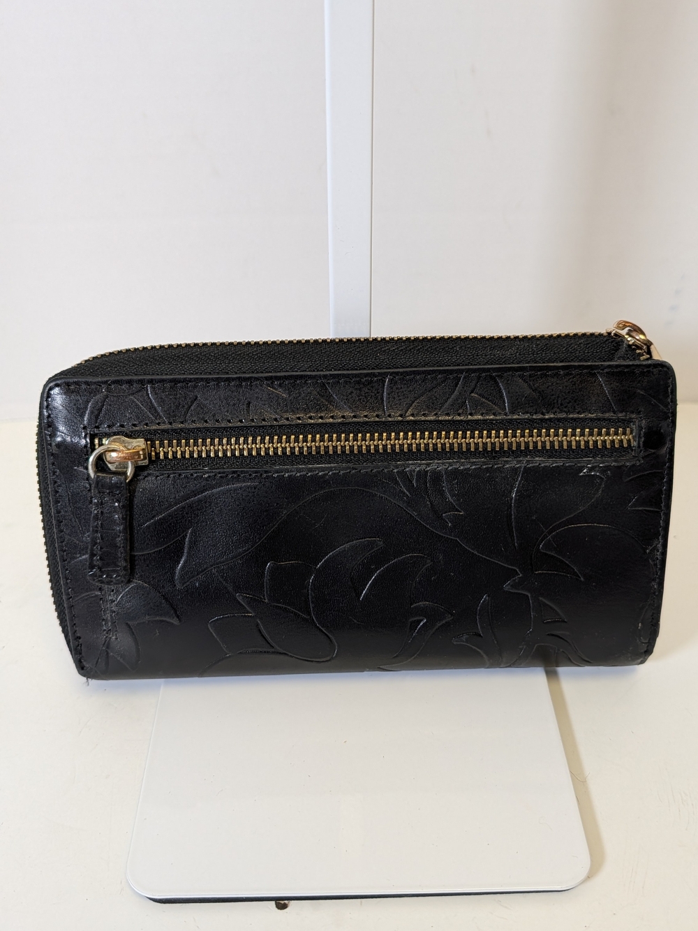 Valentino Black Embossed Leather Zip Wallet with Gold-Tone Zip